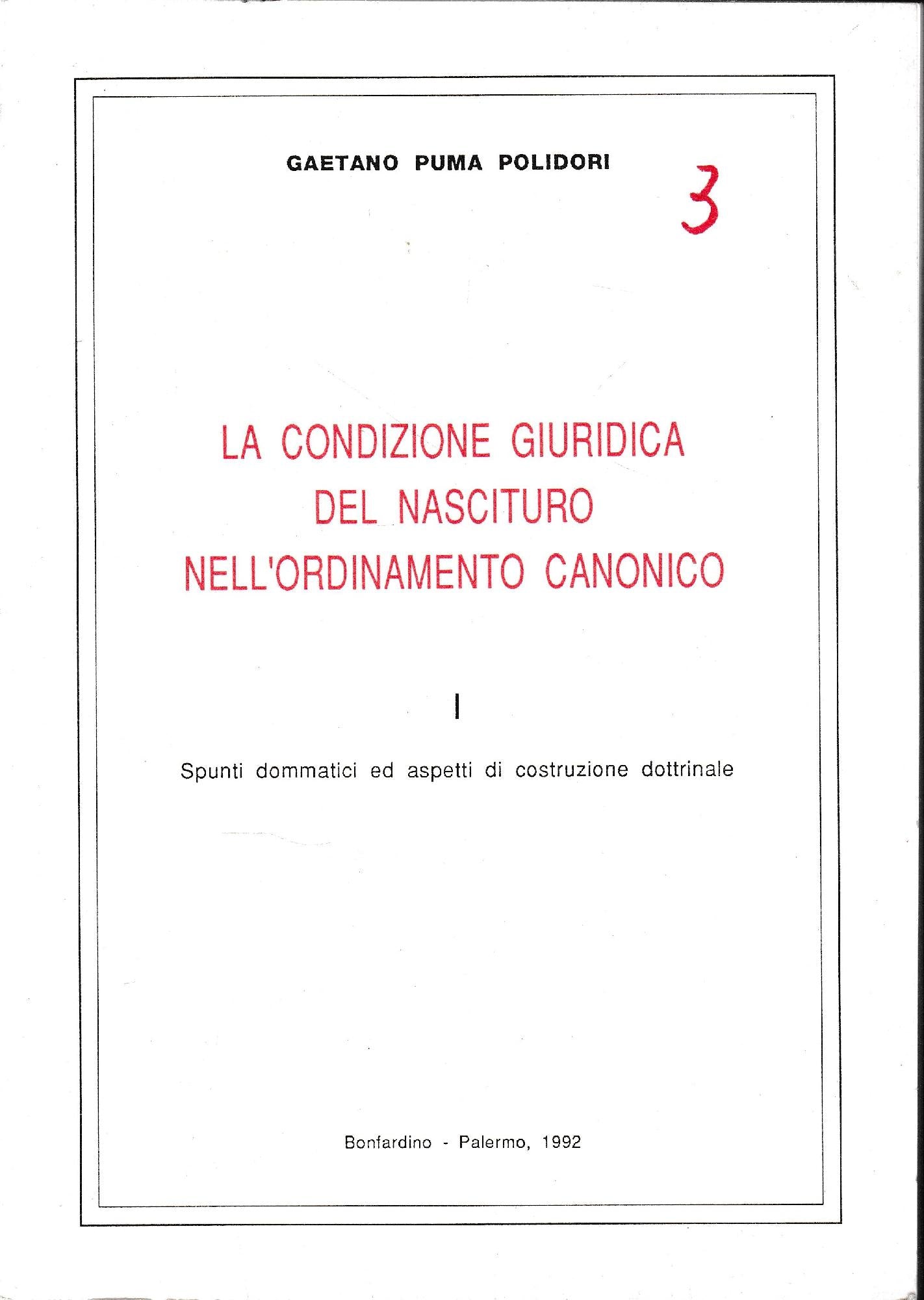 La condizione giuridica del nascituro nell'ordinamento canonico - copertina