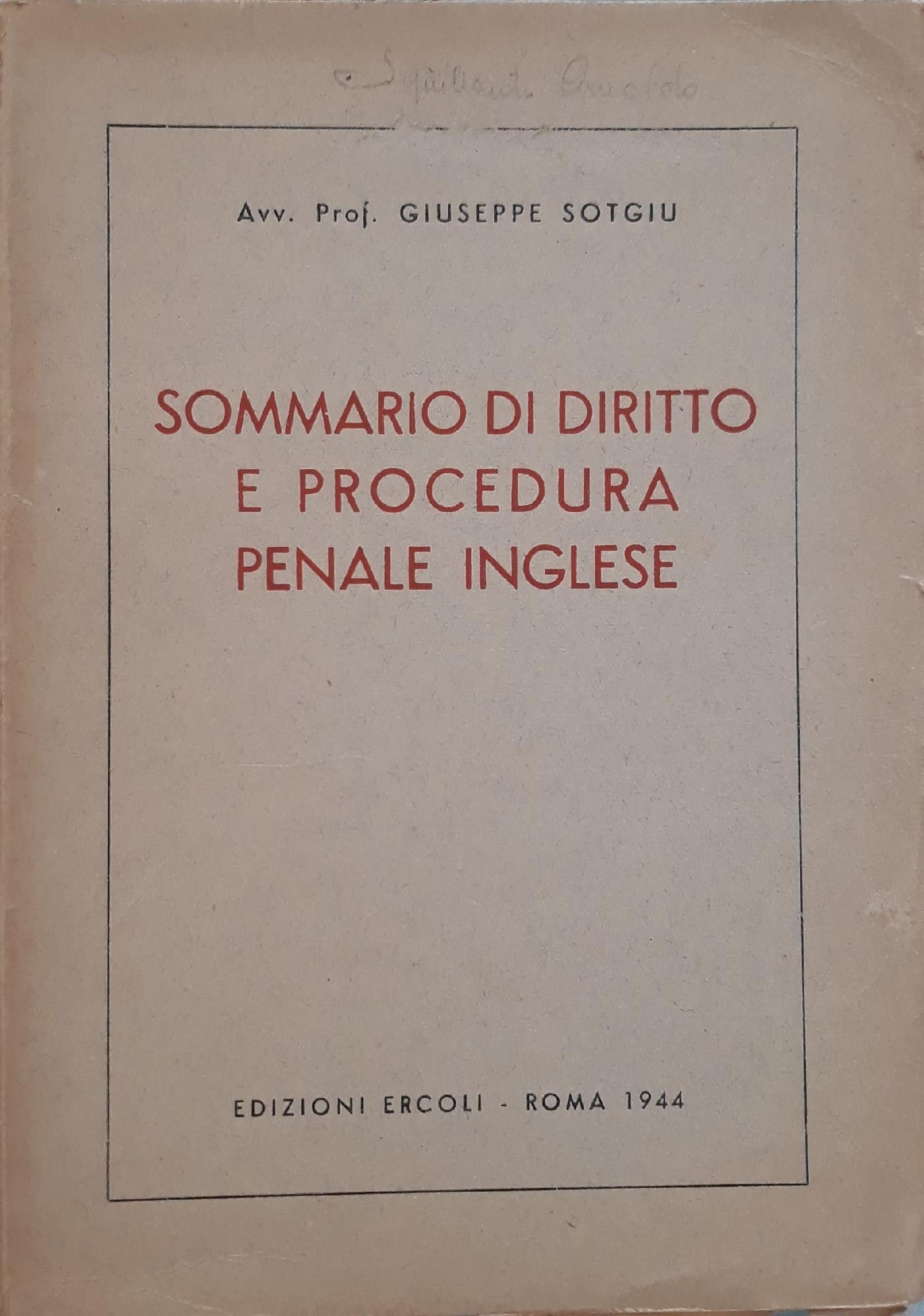 Sommario di diritto e procedura penale inglese - copertina