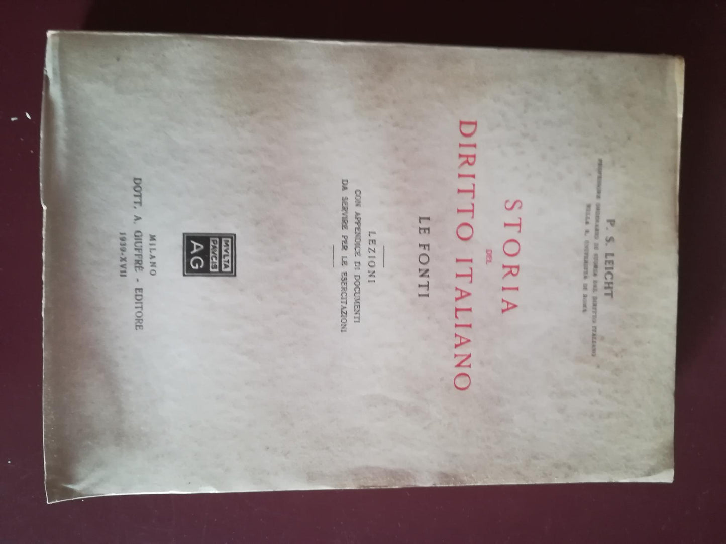 Storia del Diritto Italiano. Le Fonti - copertina