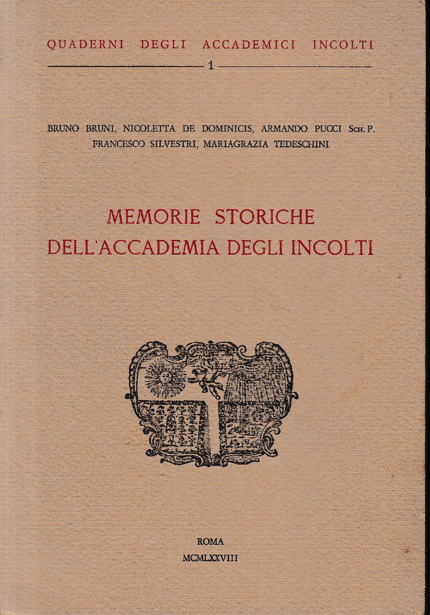 Memorie storiche dell'Accademia degli Incolti - copertina