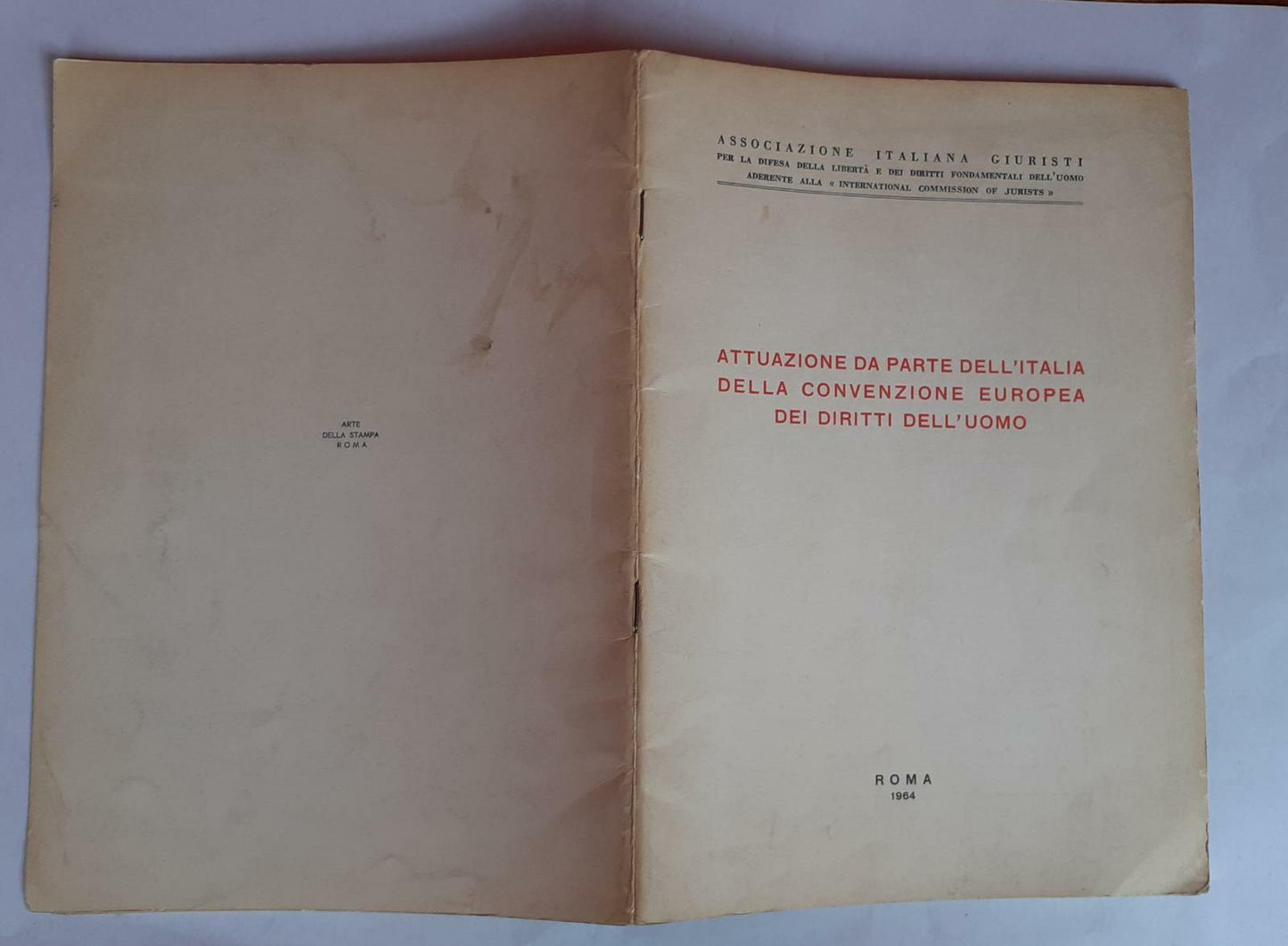 Attuazione da parte dell'Italia della convenzione europea dei diritti dell'uomo - copertina