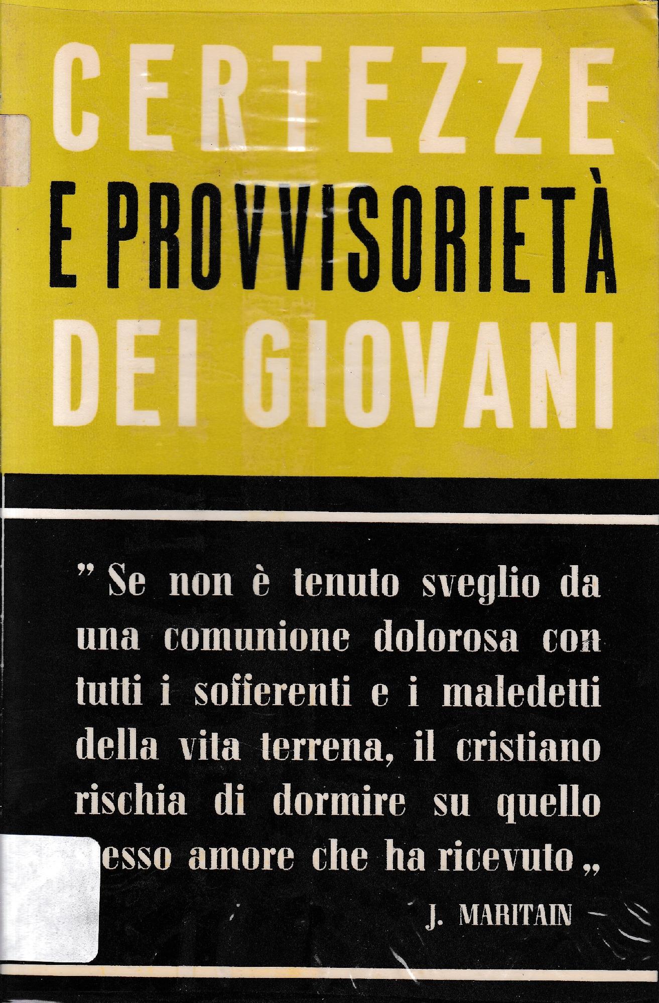 Certezza e provvisorietà dei giovani - copertina