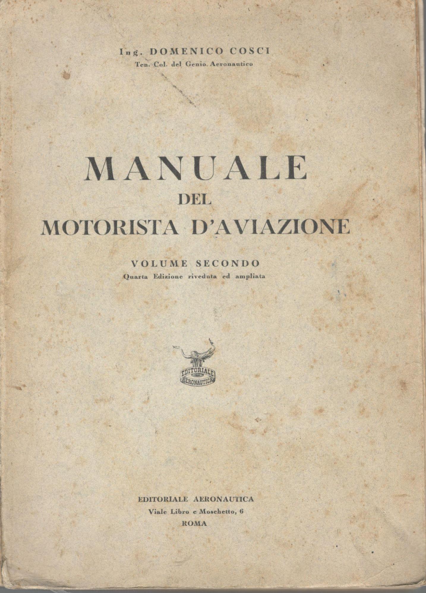 Manuale del motorista d'aviazione (volume secondo) - copertina