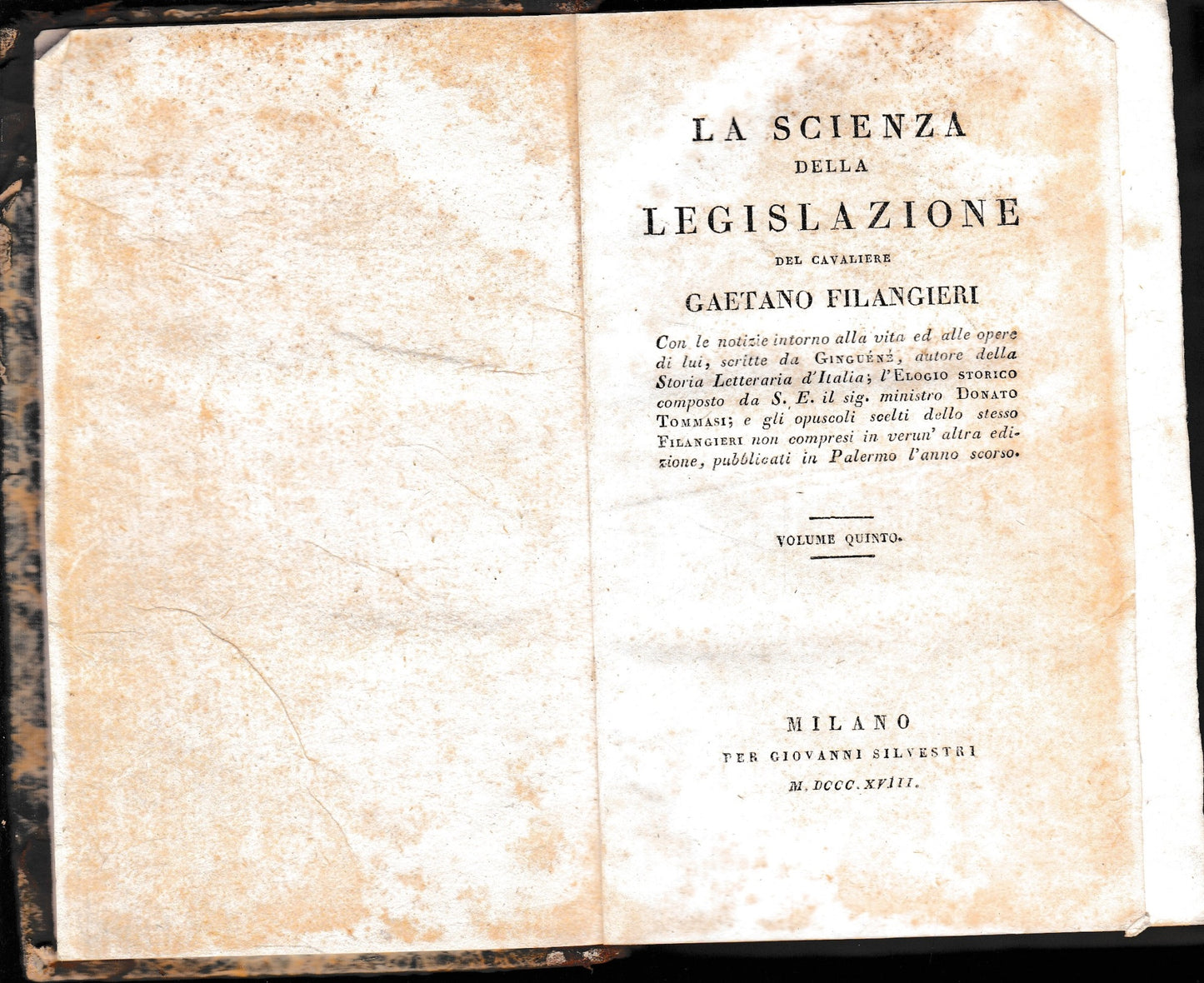 La scienza della legislazione, volume quinto - copertina