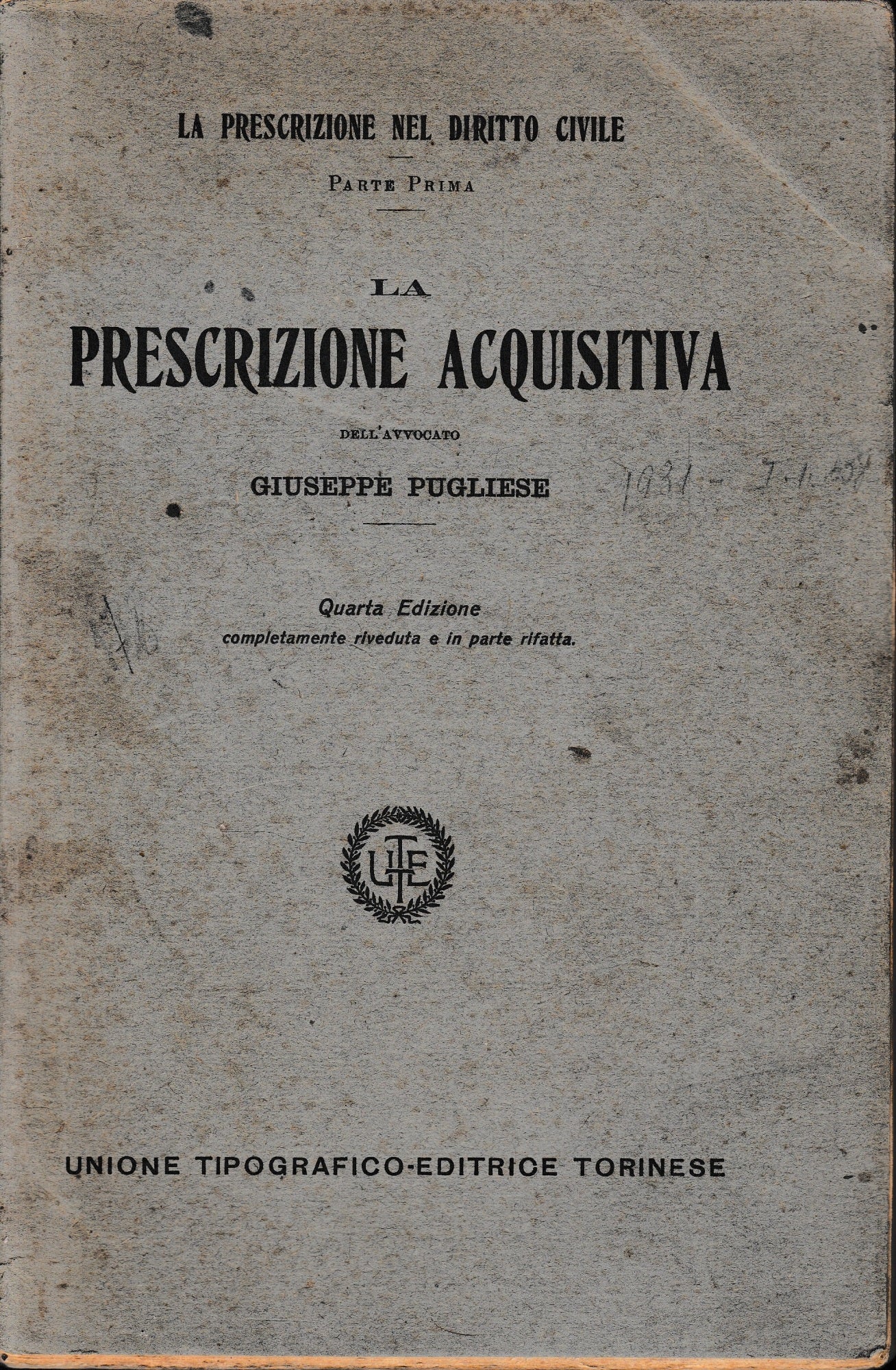 La prescrizione nel diritto civile, parte prima. La prescrizione acquisitiva - copertina