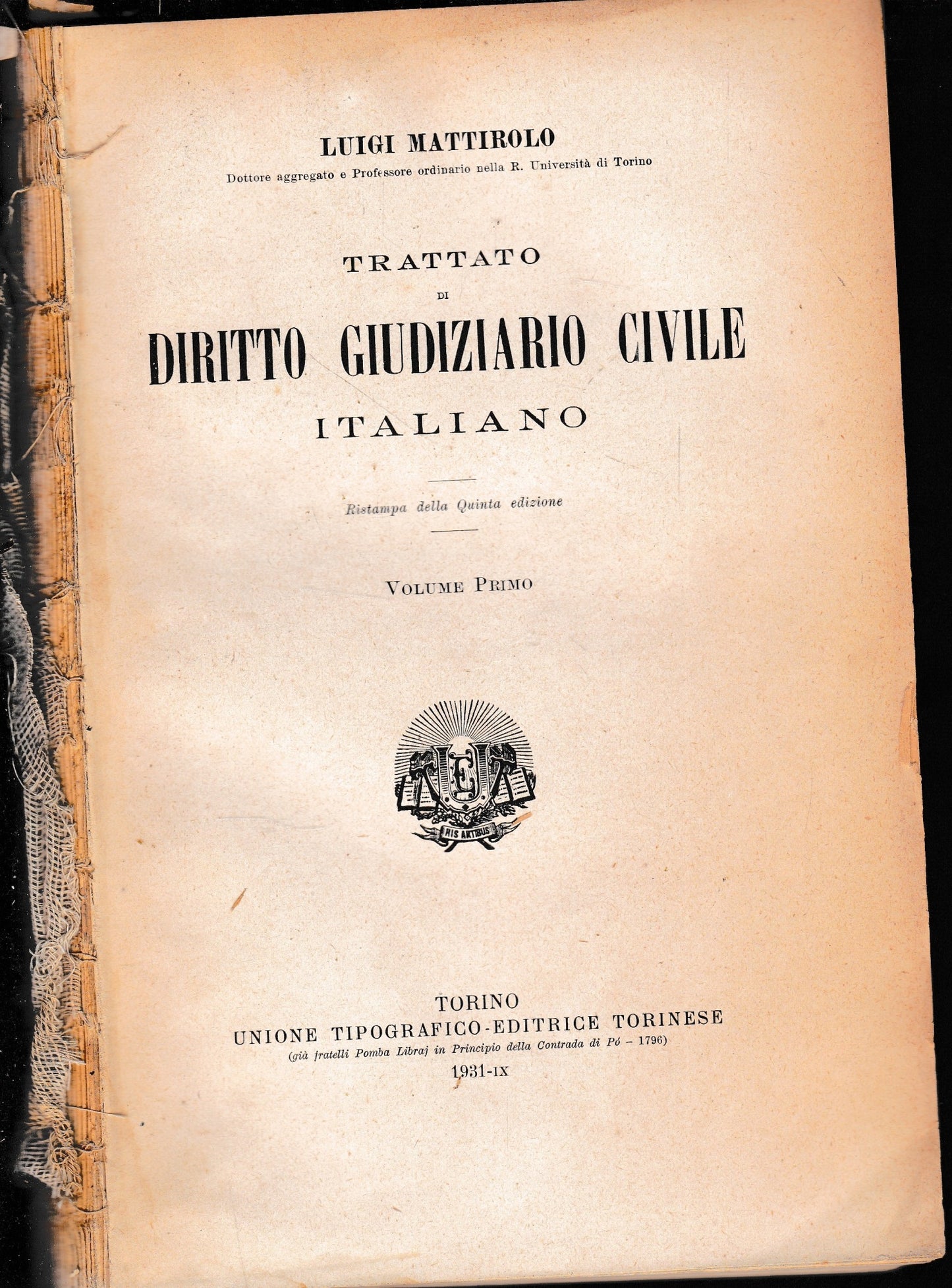 Trattato di Diritto Giudiziario Civile Italiano, vol. 1° - copertina