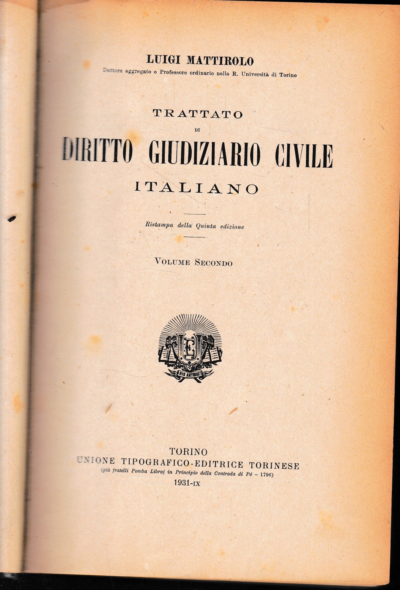 Trattato di Diritto Giudiziario Civile Italiano, vol. 2° - copertina