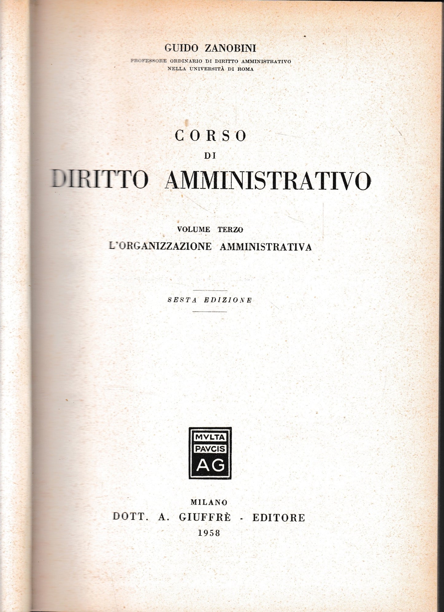 Corso di Diritto amministrativo, vol. 3° - copertina