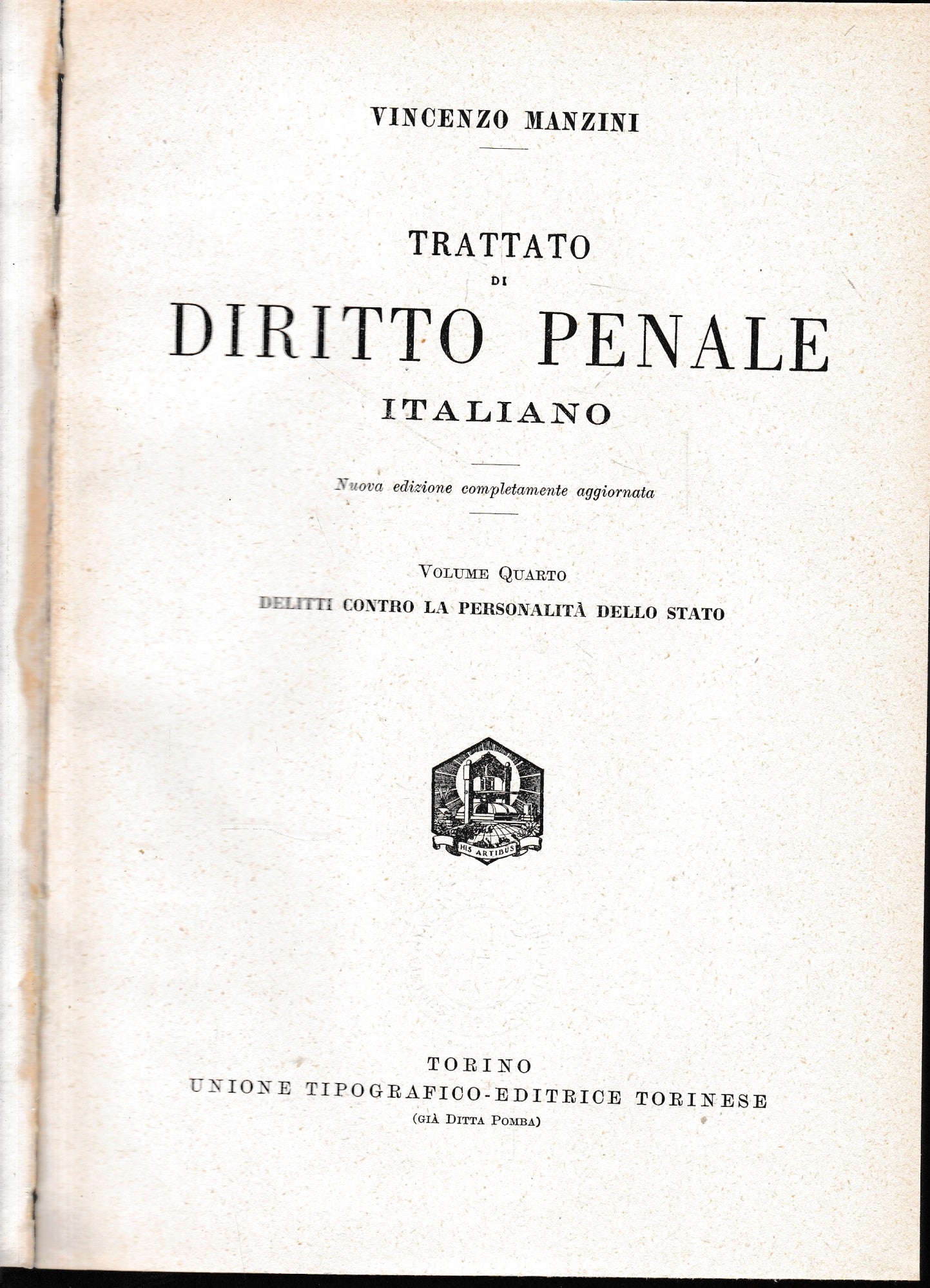 Trattato di diritto penale italiano, vol. 4°. - copertina