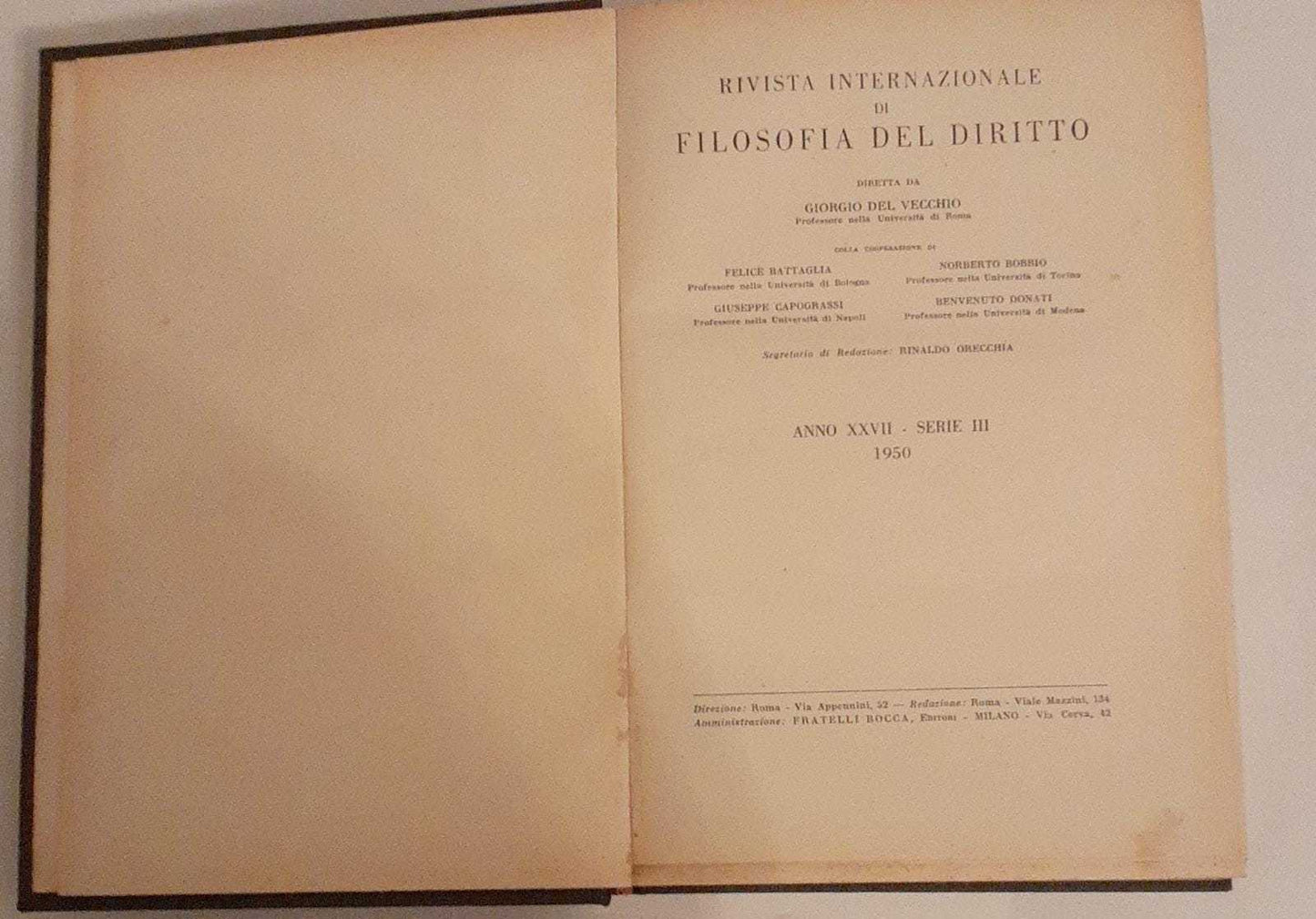 Rivista internazionale di filosofia del diritto. Anno XXVII Serie III - copertina