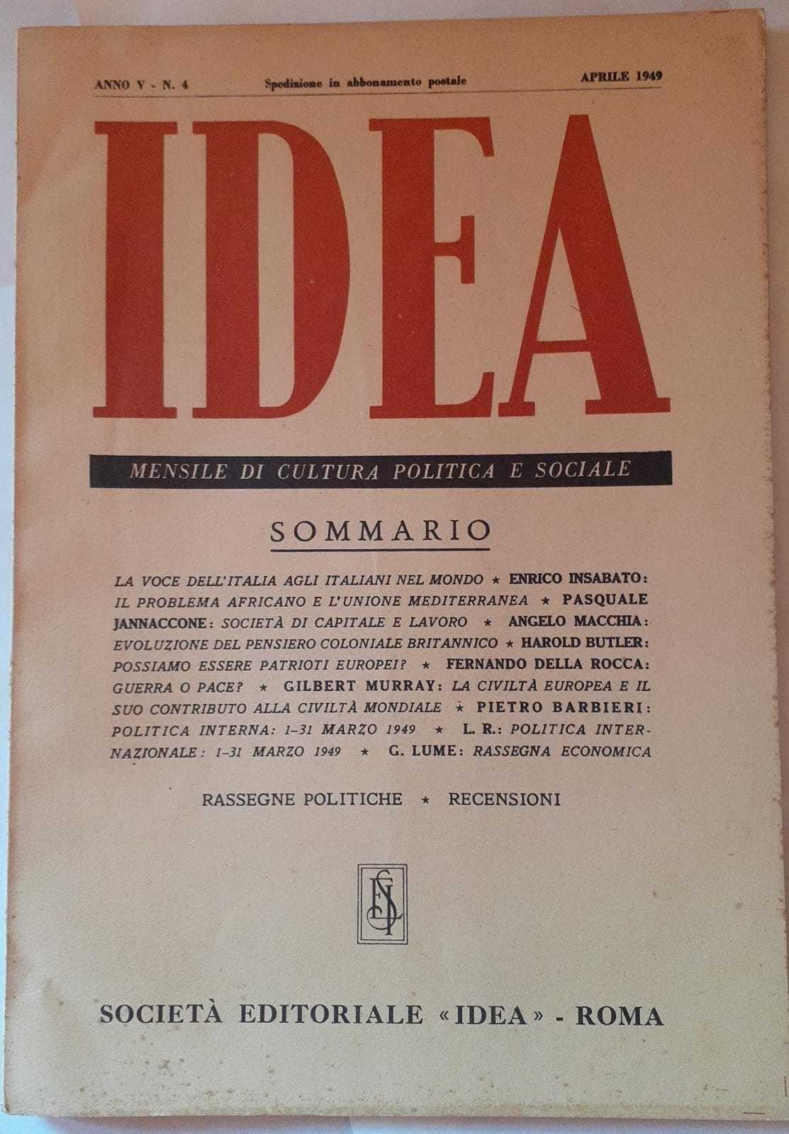 Idea. Mensile di cultura politica e sociale. Anno V -N.4 - copertina