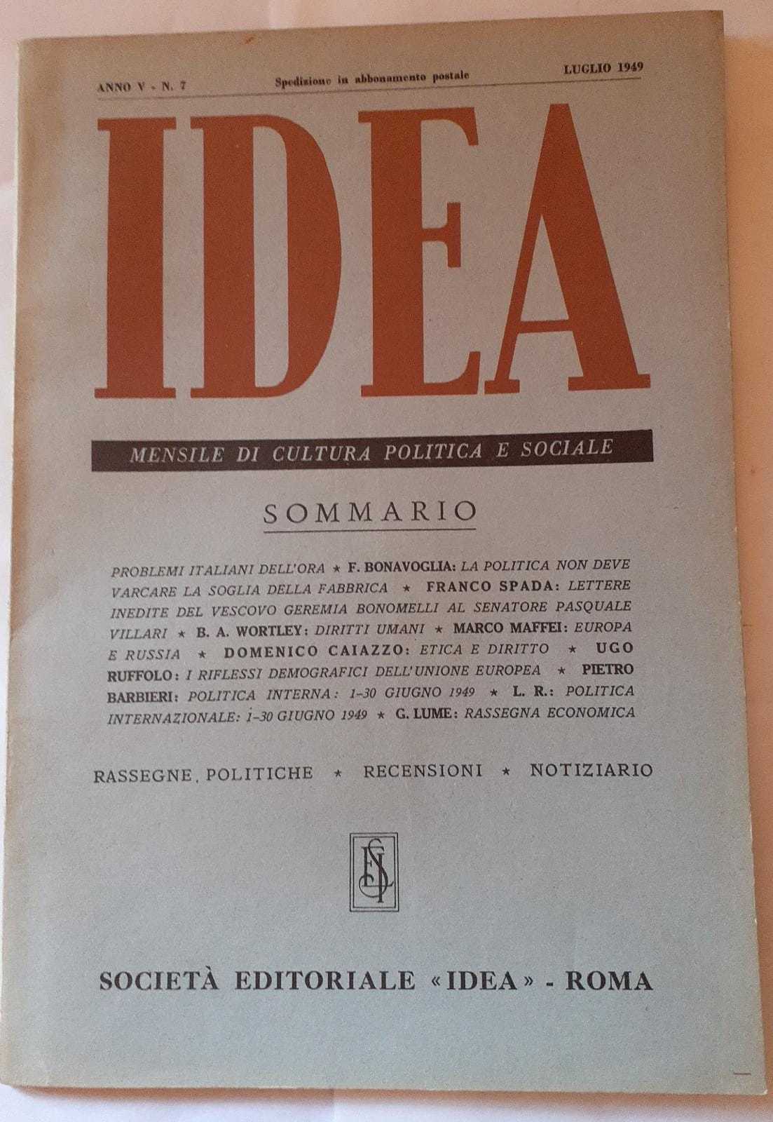 Idea. Mensile di cultura politica e sociale. Anno V -N.7 - copertina