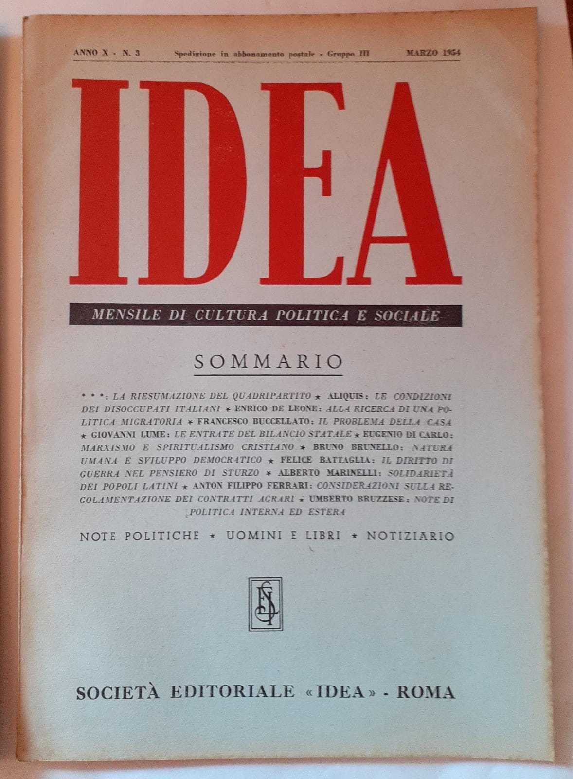 Idea. Mensile di cultura politica e sociale. Anno X- N.3 - copertina
