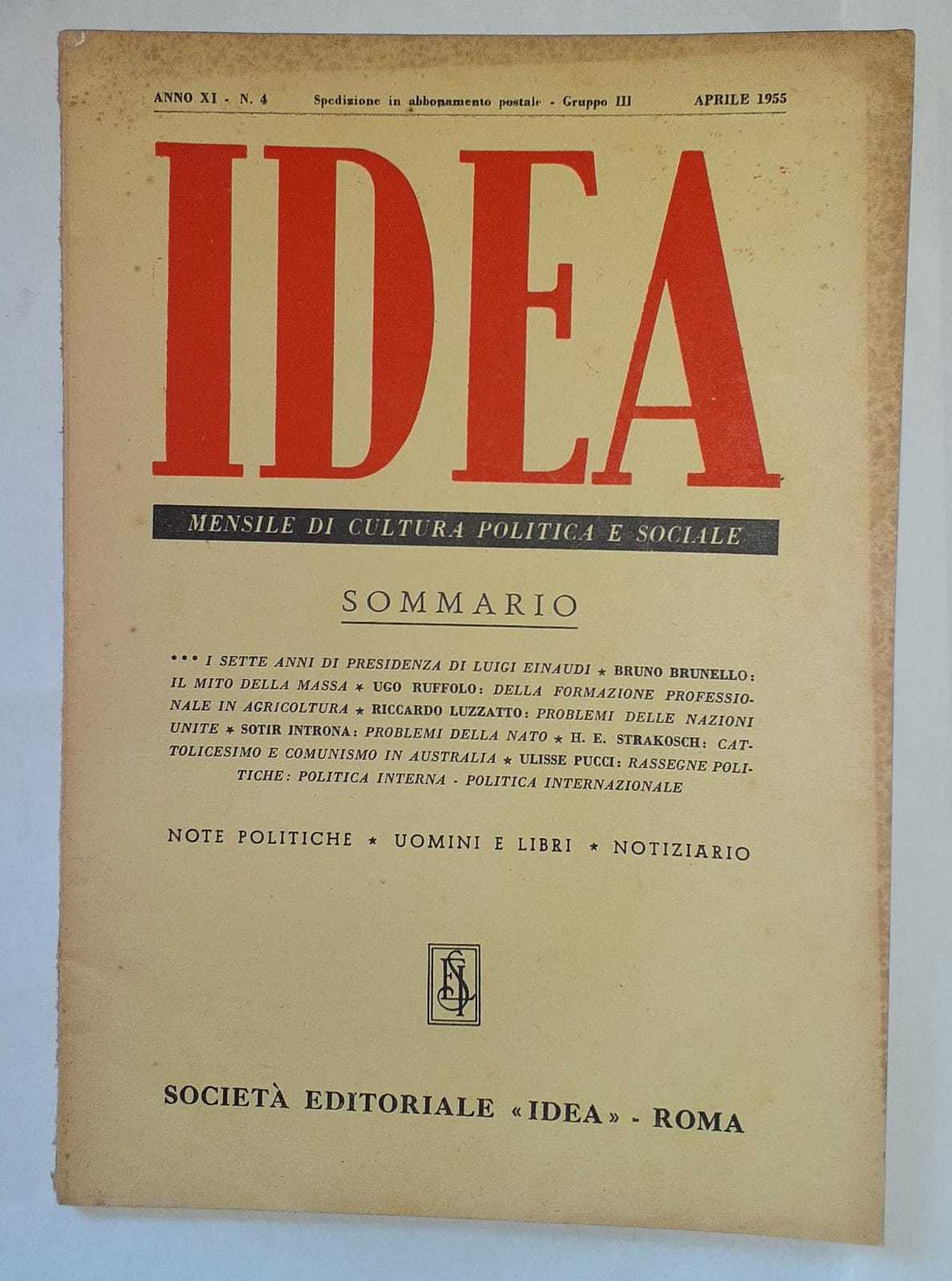 Idea. Mensile di cultura politica e sociale. Anno XI -N.4 - copertina