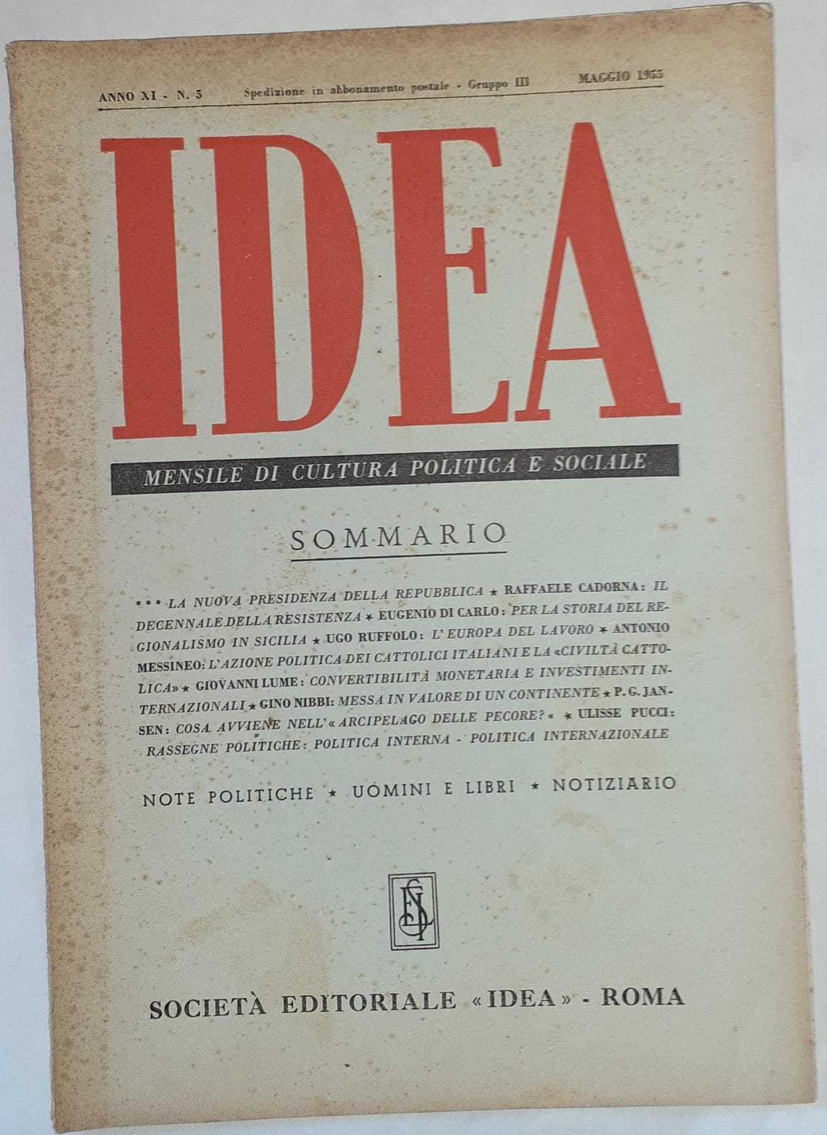 Idea. Mensile di cultura politica e sociale. Anno XI -N.5 - copertina