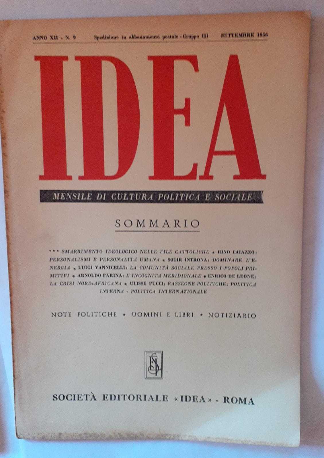 Idea. Mensile di cultura politica e sociale. Anno XII -N.9 - copertina