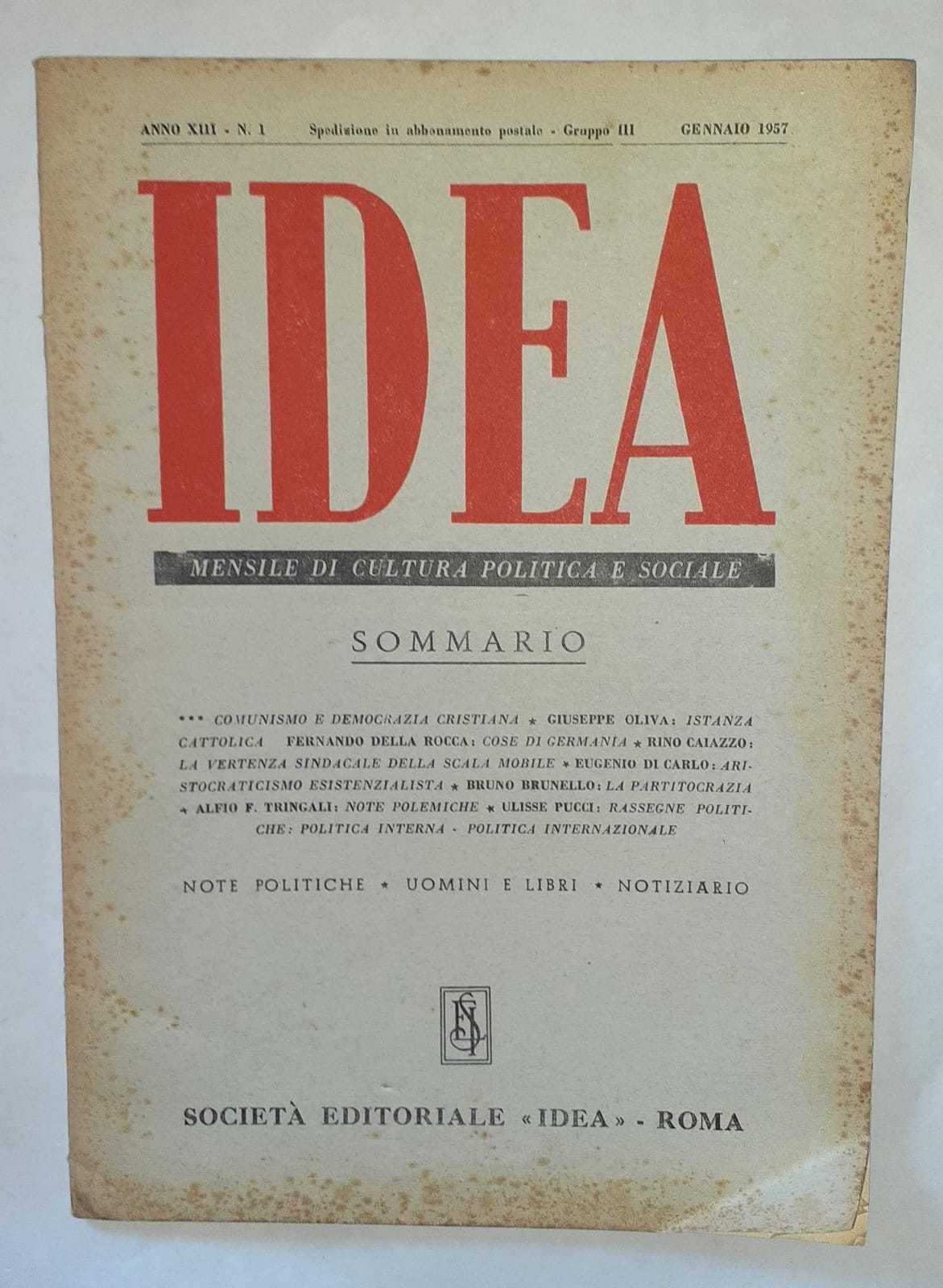 Idea. Mensile di cultura politica e sociale. Anno XIII. N.1 - copertina
