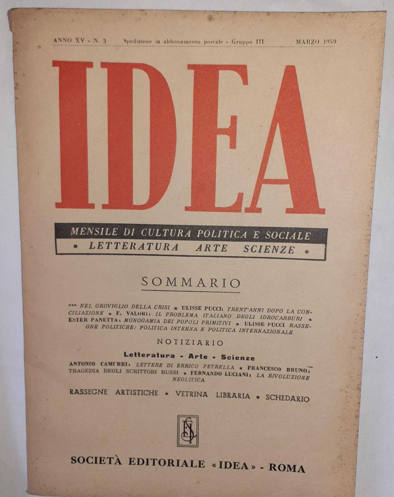 Idea. Mensile di cultura politica e sociale. Anno XV-N.5 - copertina
