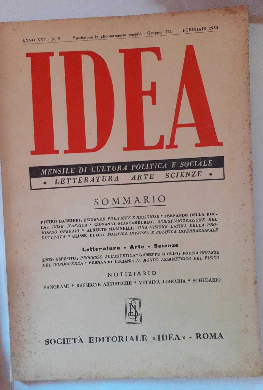 Idea. Mensile di cultura politica e sociale. Anno XVI -N.2 - copertina