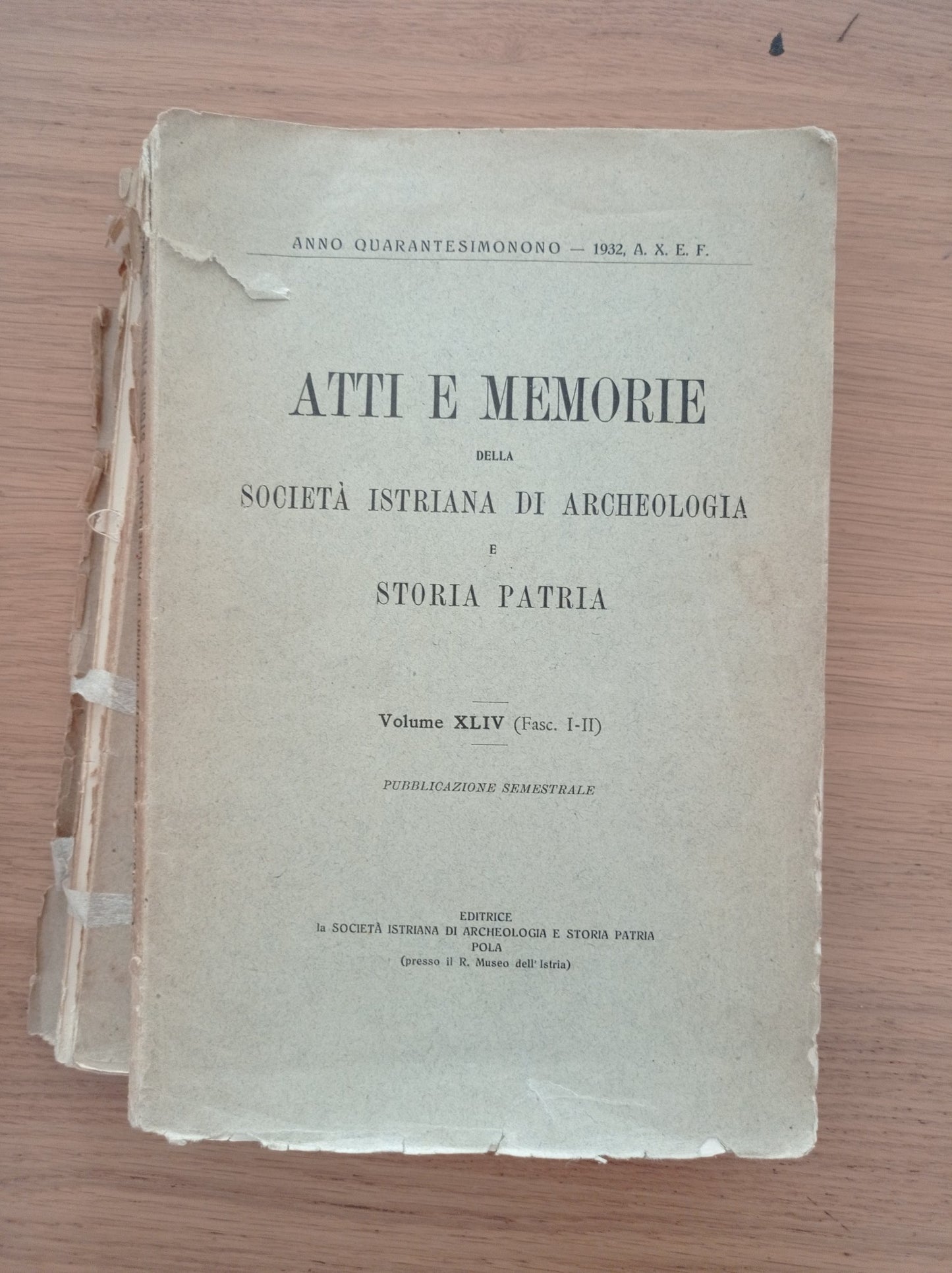 atti e memorie della società istriana di archeologia e storia patria volume XLIV (Fasc. I - II) - copertina