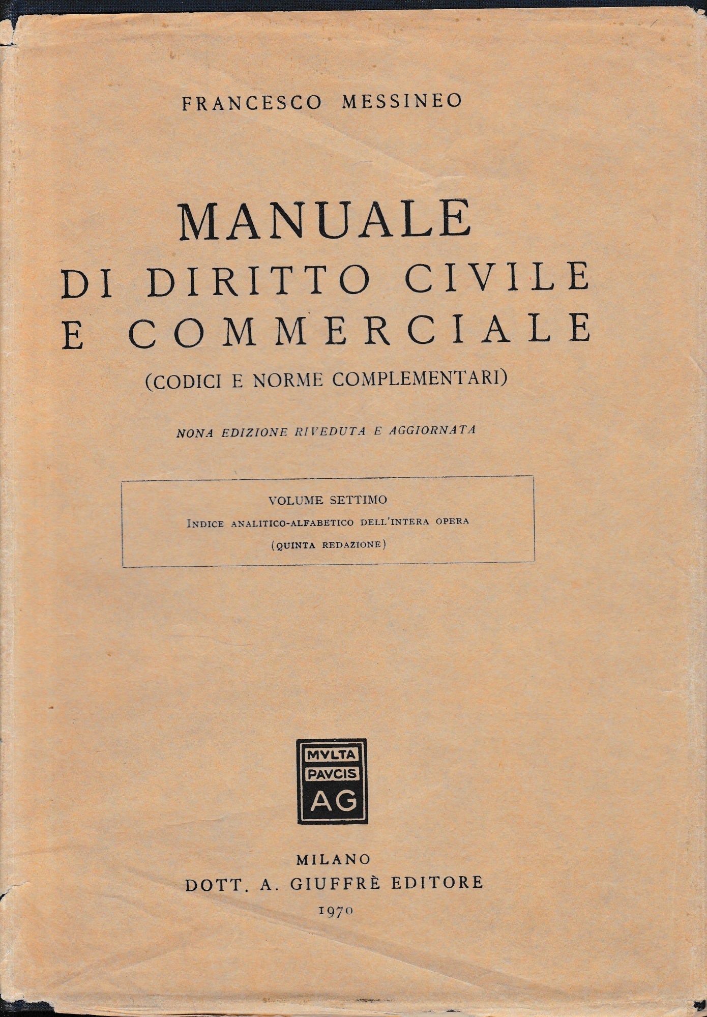 Manuale di Diritto Civile e Commerciale, vol. 7. Indice analitico-alfabetico dell'intera opera - copertina