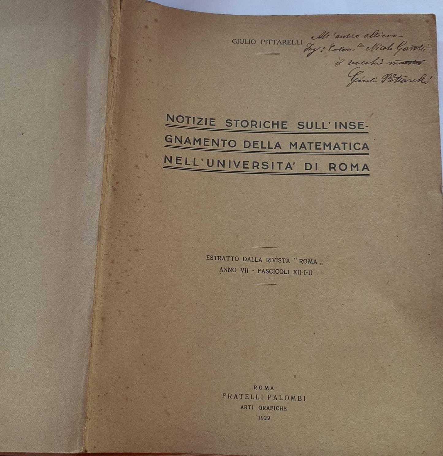 Notizie storiche sull'insegnamento della matematica nell'università di Roma - copertina