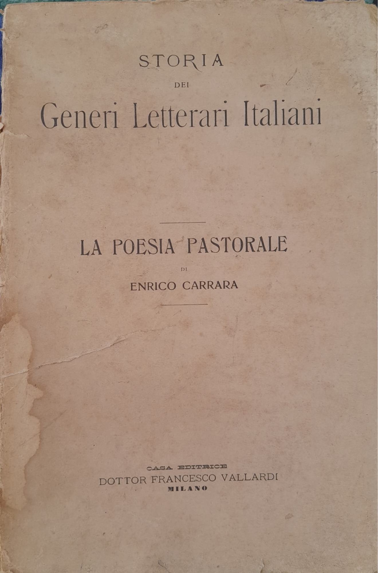 Storia dei generi letterari italiani. La poesia pastorale - copertina