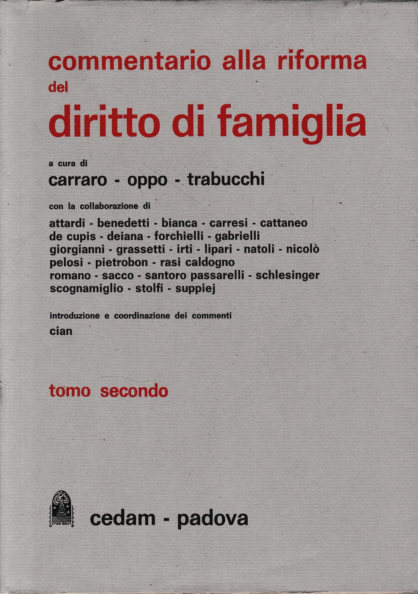 Commentario alla riforma del Diritto di Famiglia, tomo 2°, norme transitorie. artt. 224-240 - copertina