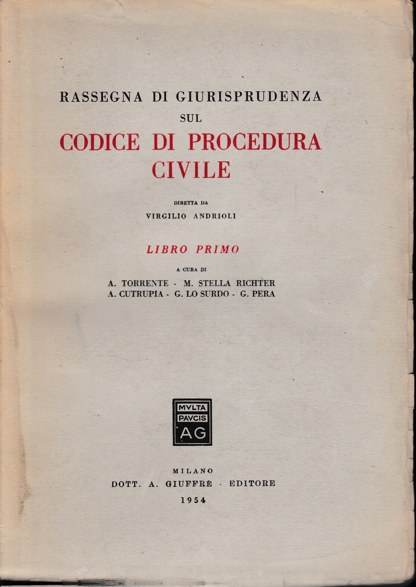 Rassegna di giurisprudenza sul Codice di Procedura Civile, libro 1° - copertina