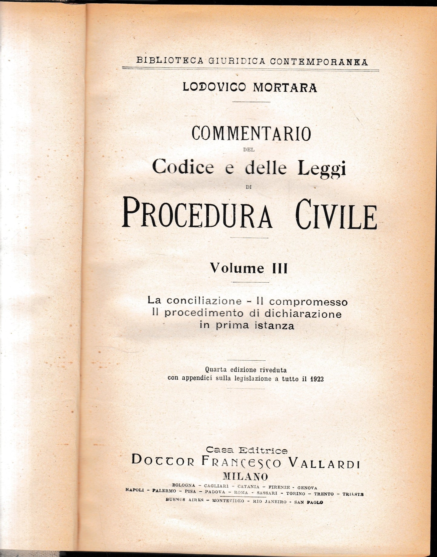 Commentario del Codice e delle Leggi di Procedura Civile, vol. 3° - copertina