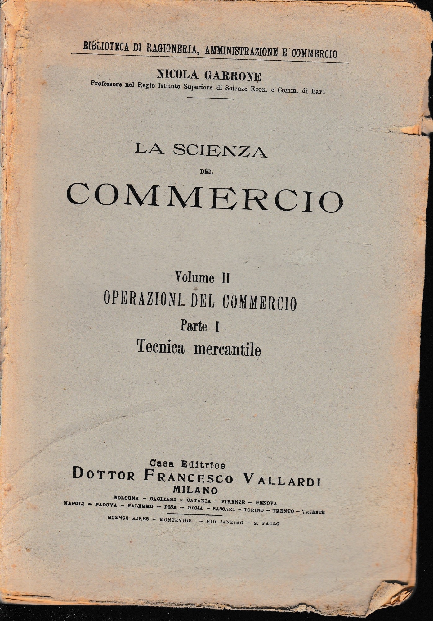La scienza del commercio, vol. 2°, parte prima - copertina