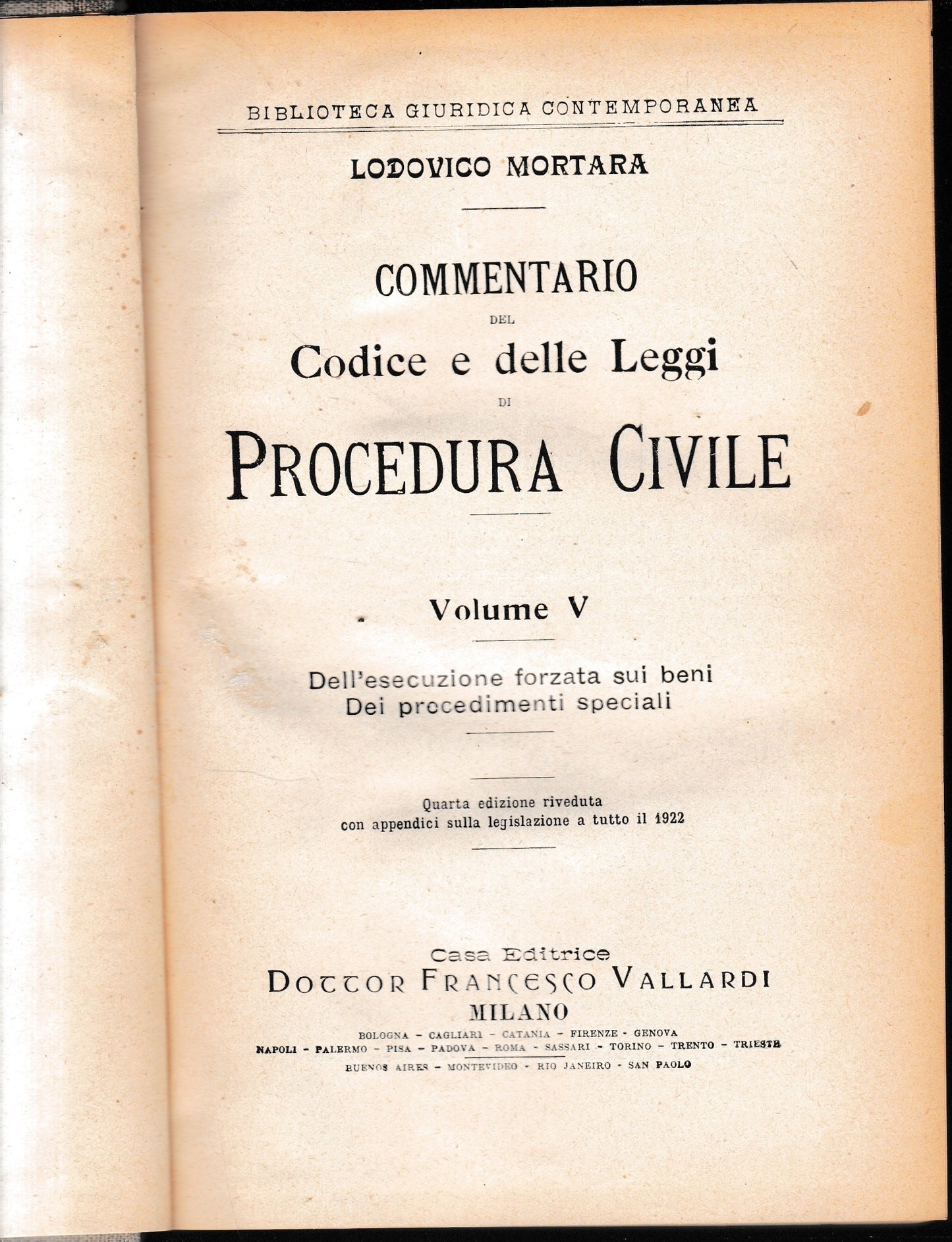 Commentario del Codice e delle Leggi di Procedura Civile, vol. 5°. - copertina