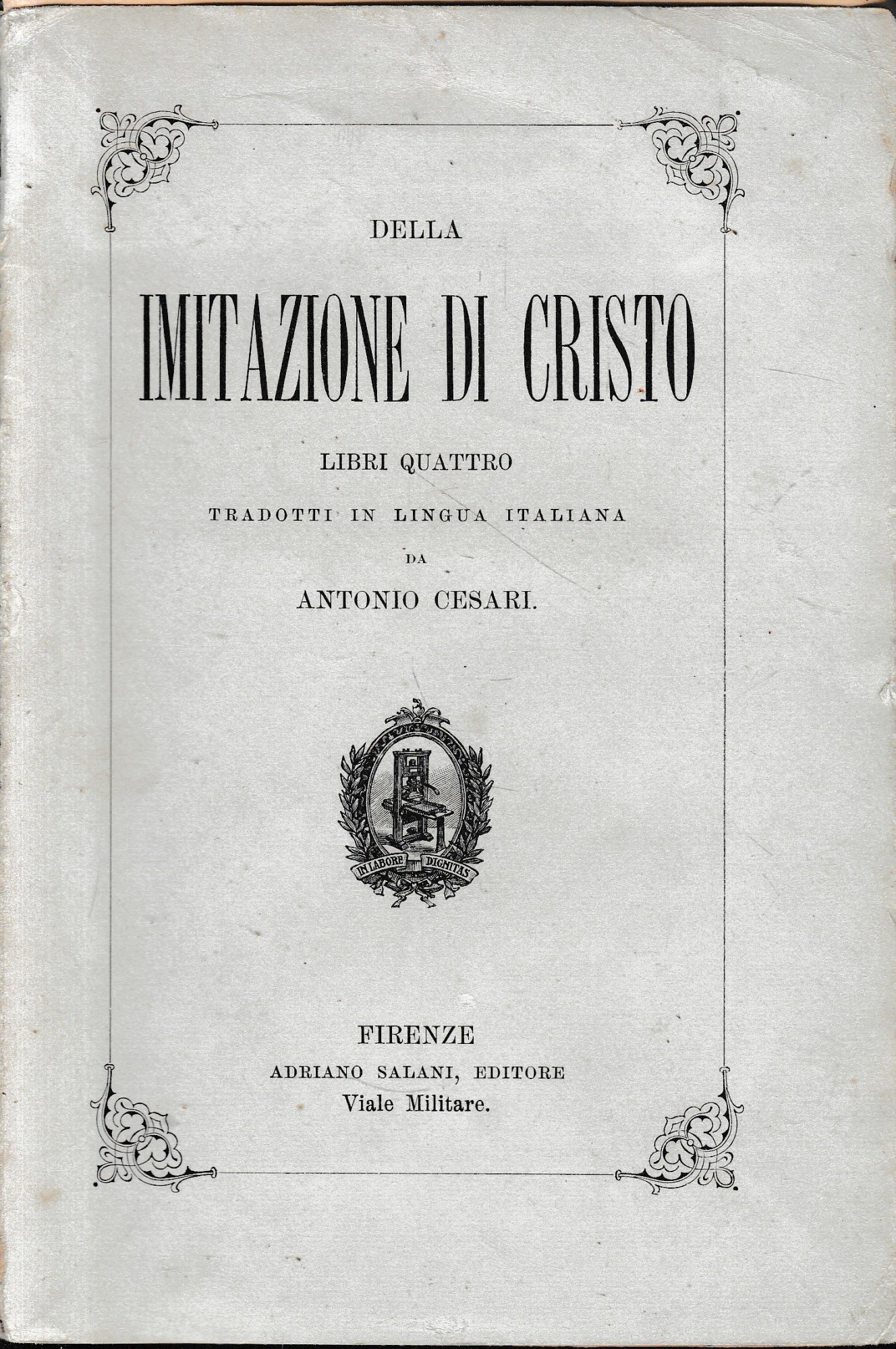 della Imitazione di Cristo, libro quarto. - copertina