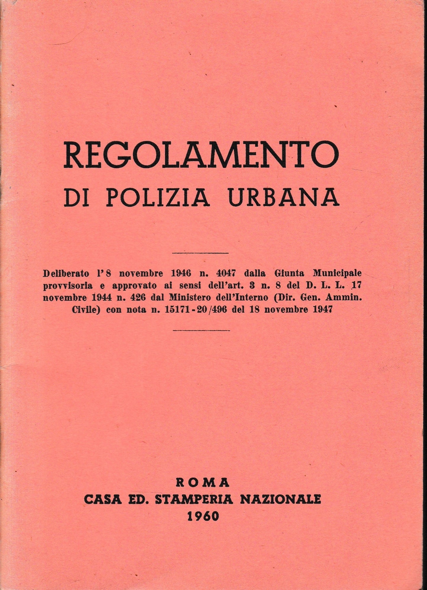 Regolamento di Polizia Urbana - copertina