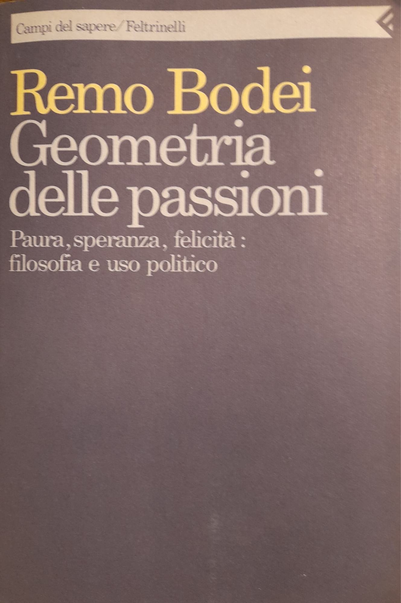 Geometria delle passioni. Paura, speranza, felicità, filosofia e uso politico - copertina