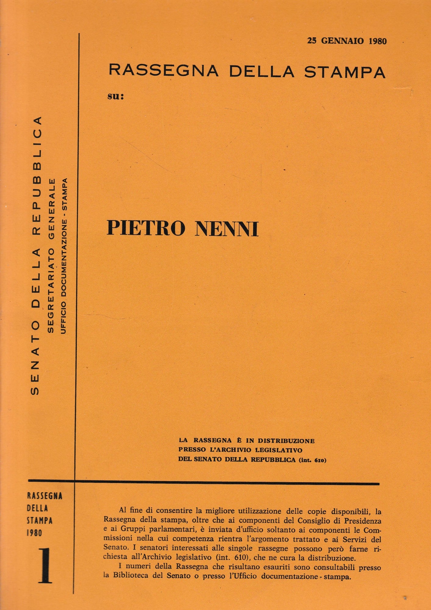 Rassegna della stampa su: Pietro Nenni, n. 1. - copertina