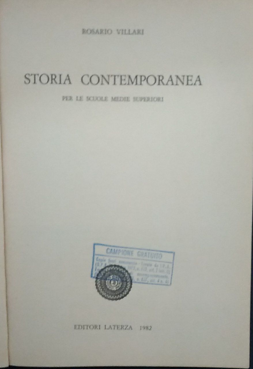Storia contemporanea per le scuole medie superiori. Volume terzo. - copertina