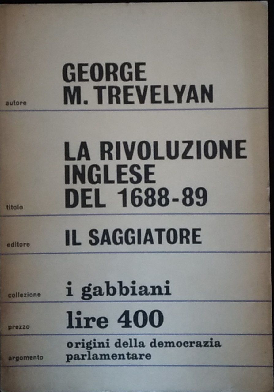 La Rivoluzione inglese del 1688 - 89 - copertina