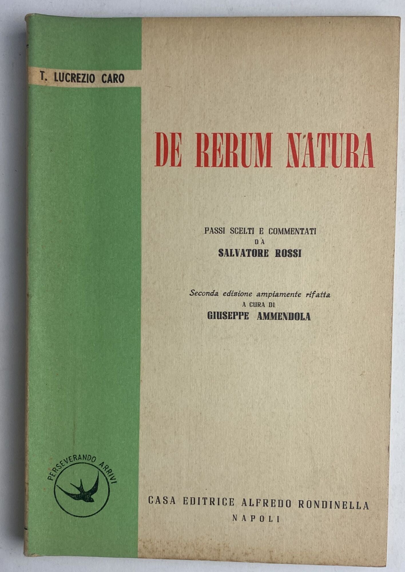 De rerum natura. Passi scelti e commentati da Salvatore Rossi - copertina