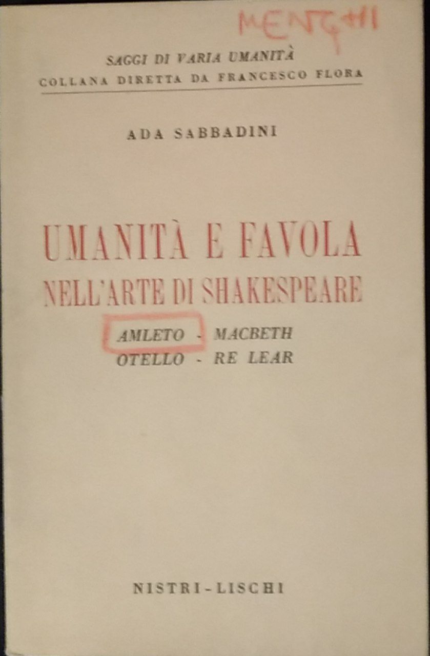 Umanità e favola nell'arte di Shakespeare - copertina