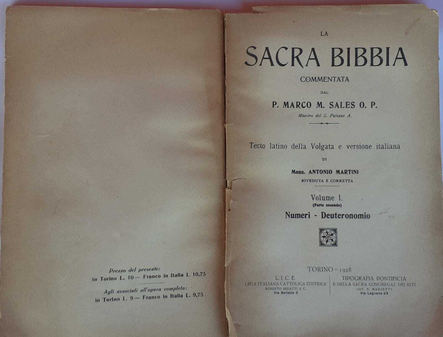 La Sacra Bibbia. Volume I (Parte seconda) Numeri-Deuteronomio - copertina