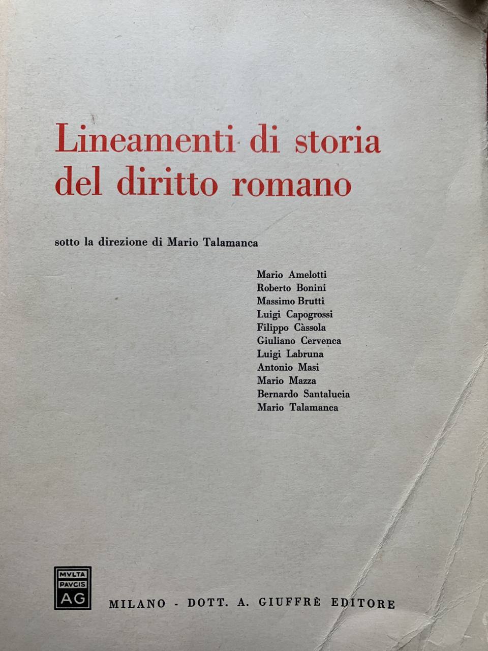 Lineamenti di storia del diritto romano - copertina
