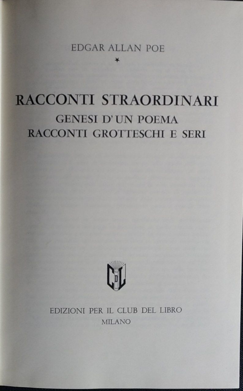 Racconti straordinari. Genesi d'un poema racconti grotteschi e seri - copertina