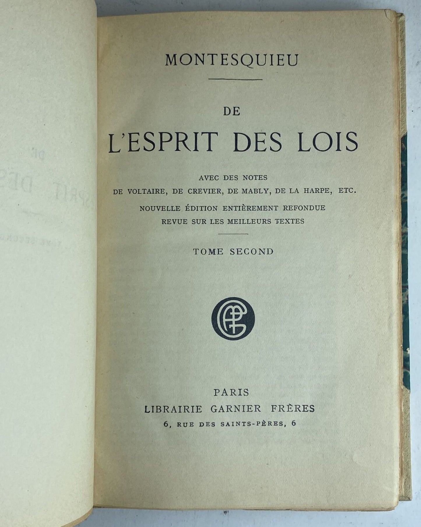 De l'esprit des lois. Tome second - copertina