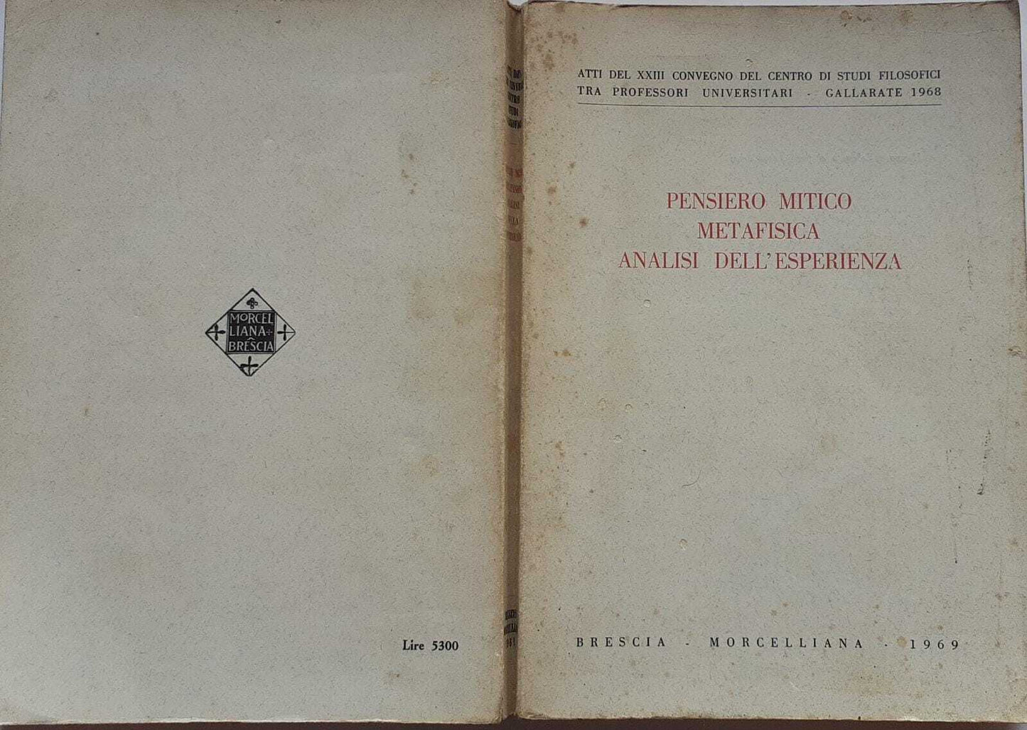 Pensiero mitico metafisica analisi dell'esperienza - copertina