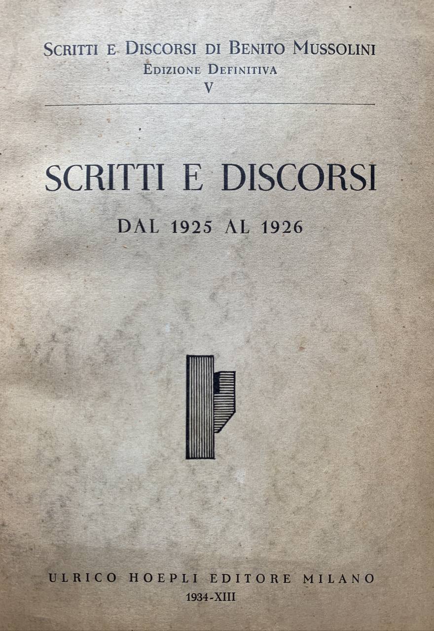 Scritti e discorsi dal 1925 al 1926 - copertina
