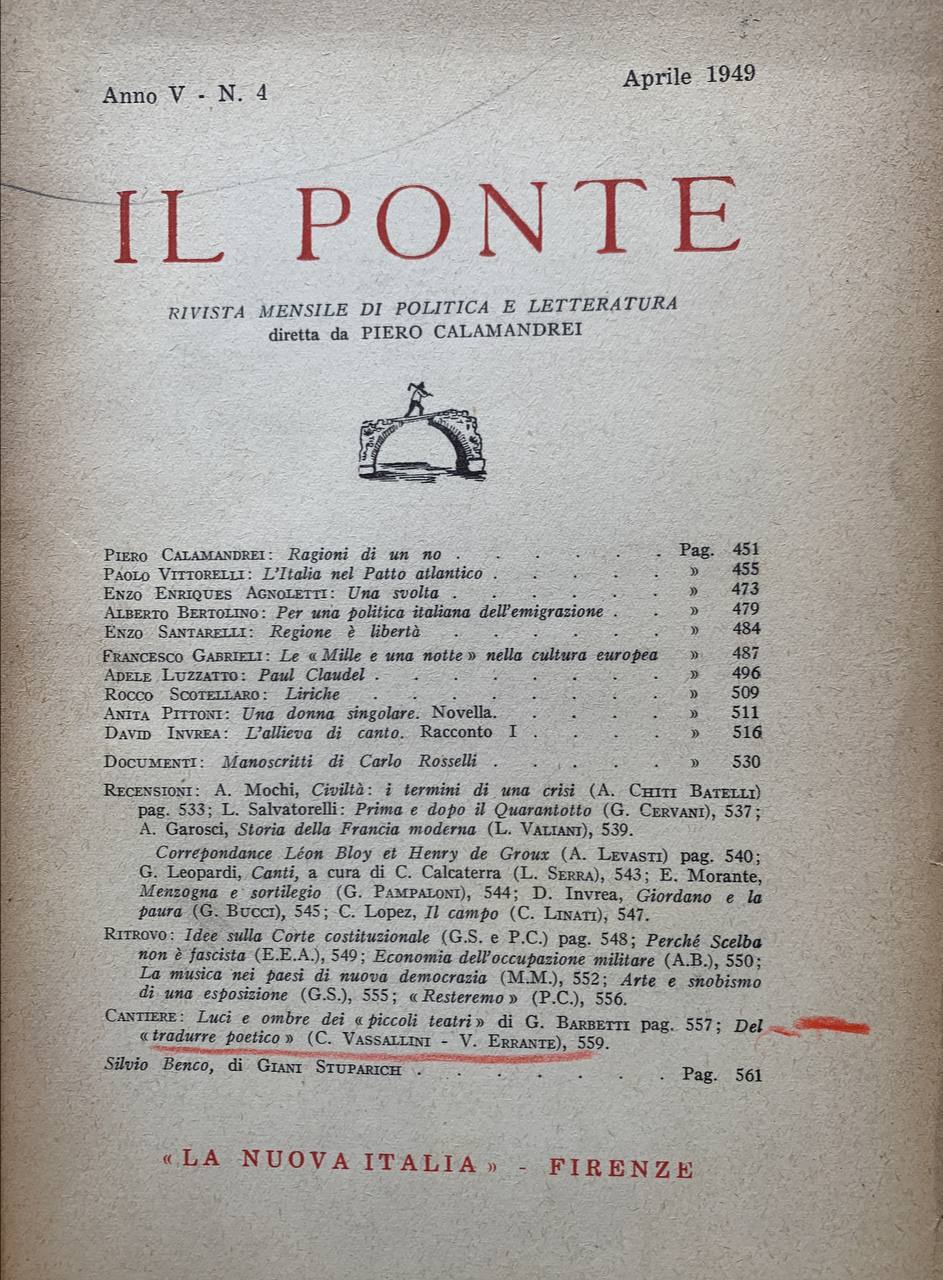 Il Ponte Anno V N. 4 - copertina