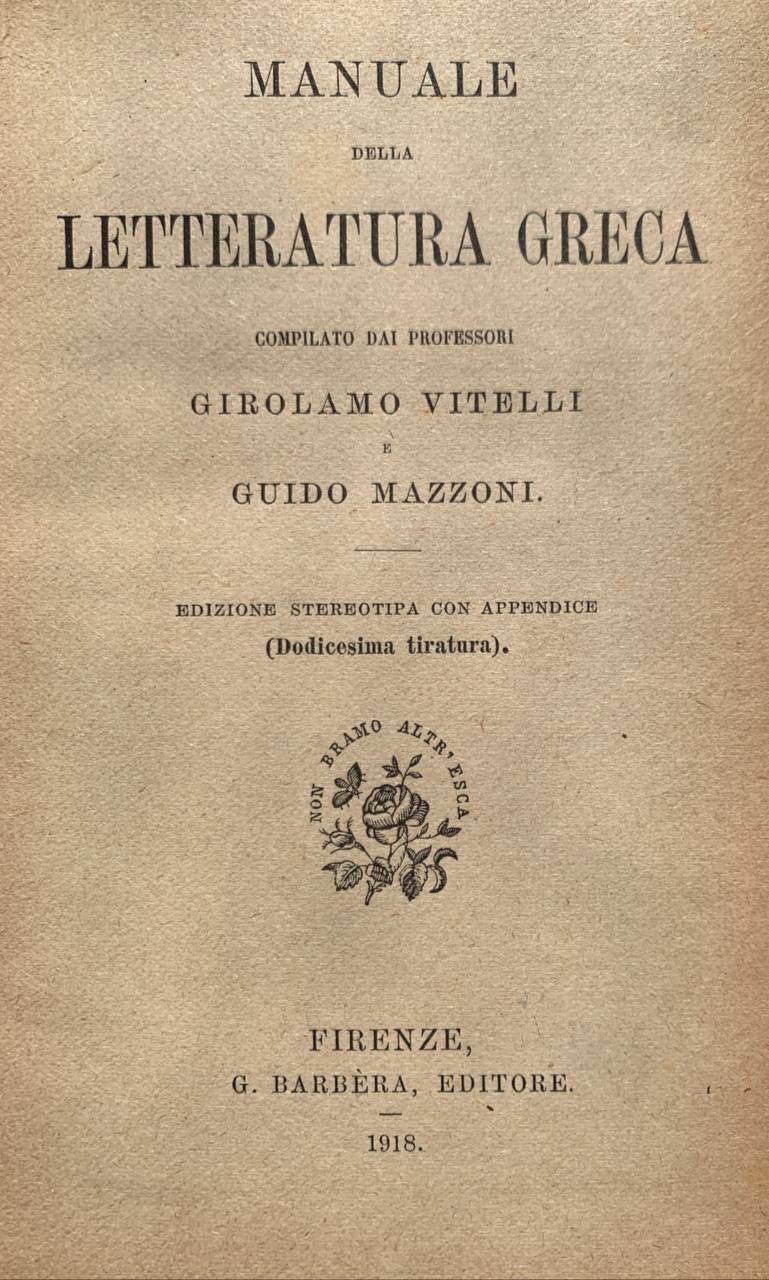 Manuale della letteratura greca - copertina