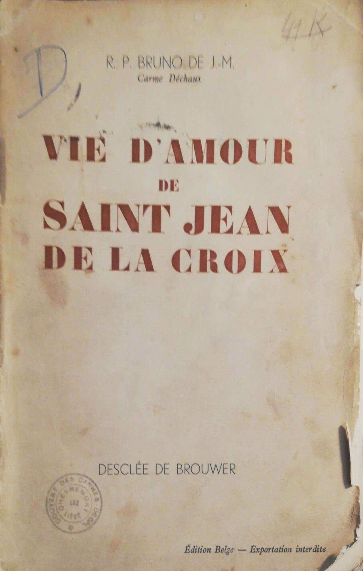 Vie d'amour de Saint Jean de la Croix - copertina