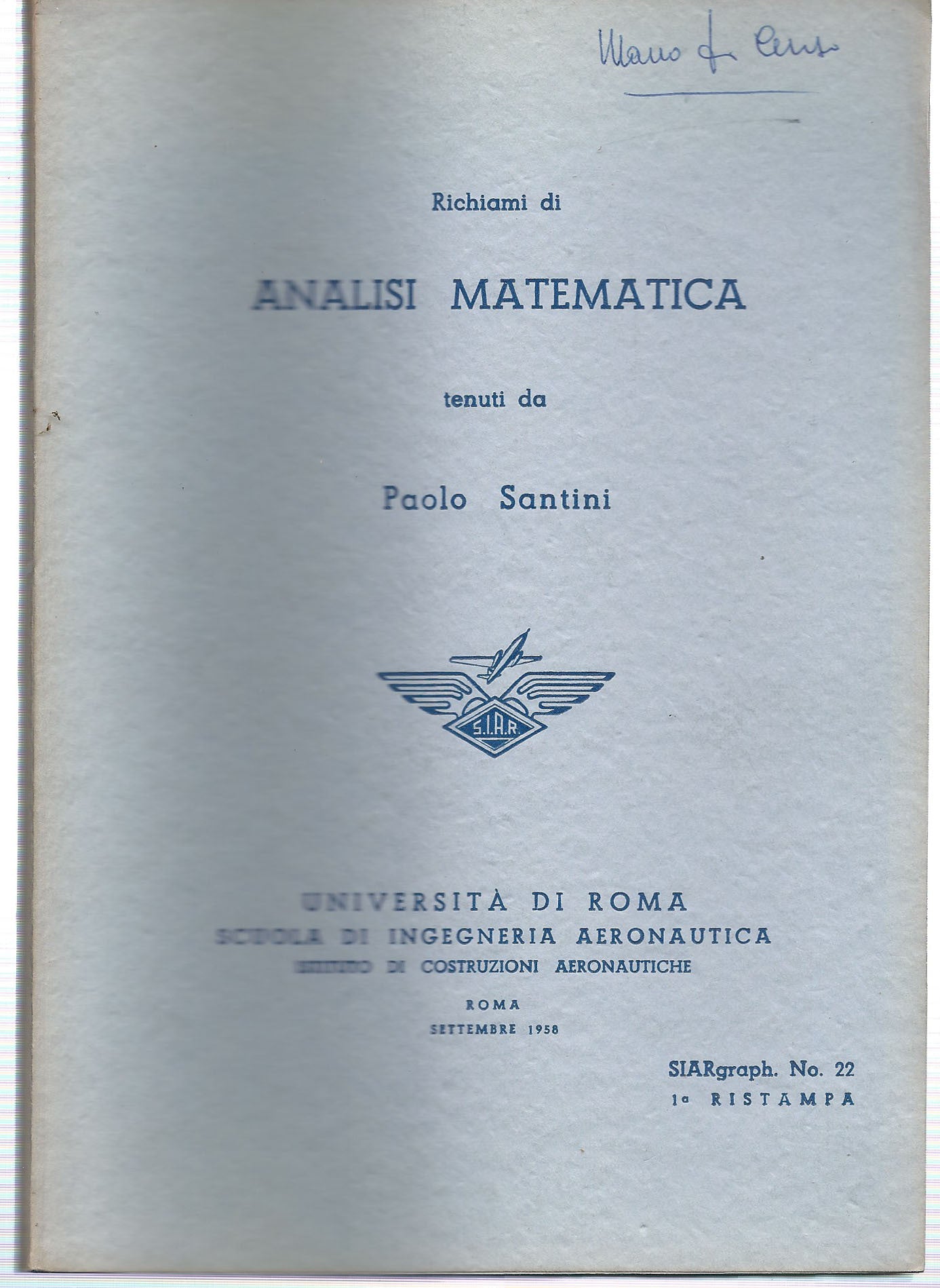 Richiami di analisi matematica - copertina